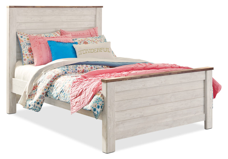Ensemble de chambre à coucher Willowton 5 pièces avec lit, commode et miroir, blanchi - format lit double