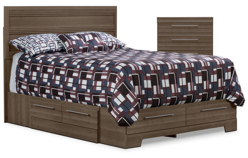 Ens. de chambre à coucher Olivia 4 pièces avec lit double de rangement et commode verticale - gris