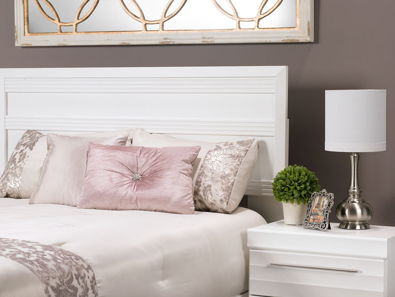 Ens. de chambre à coucher Olivia 4 pièces avec lit double de rangement et commode verticale - blanc