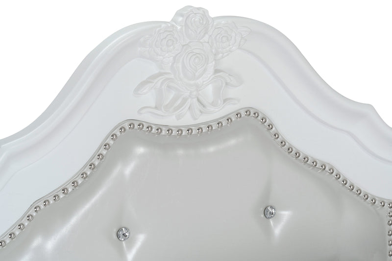 Lit à panneau Livy pour enfants en cuir végétalien blanc - format lit double