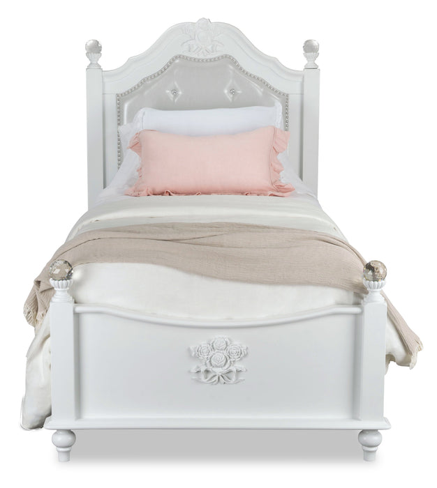 Lit à panneau Livy pour enfants en cuir végétalien, blanc - format lit simple