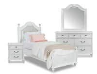  Ensemble de chambre à coucher Livy 6 pièces pour enfants avec lit à panneau, commode, miroir et table de nuit, blanc - format lit simple