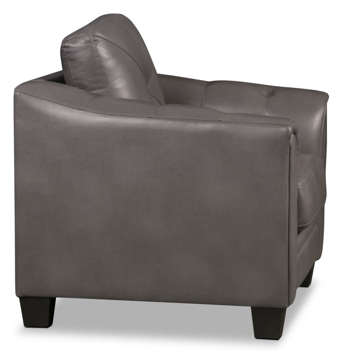 Sofa Andi de 40 po en tissu d’apparence cuir avec capitonnage - gris