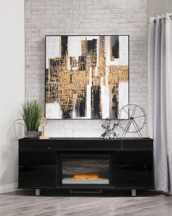 Meuble pour téléviseur moderne Odesos de 72 po avec foyer électrique, rangement et système de gestion des câbles pour téléviseurs jusqu’à 80 po - noir