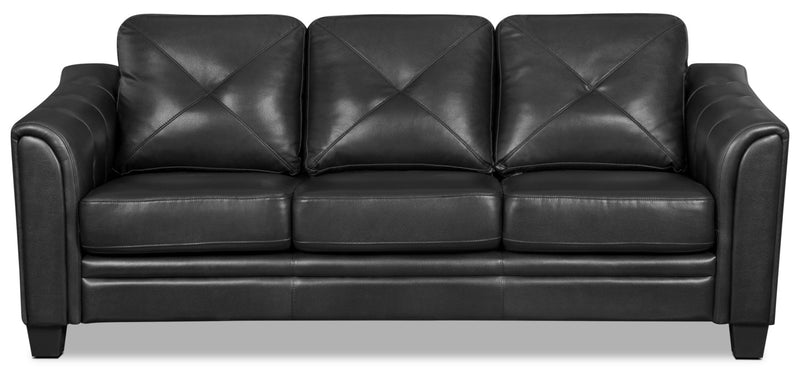 Sofa Andi de 84 po en tissu d’apparence cuir avec capitonnage - noir