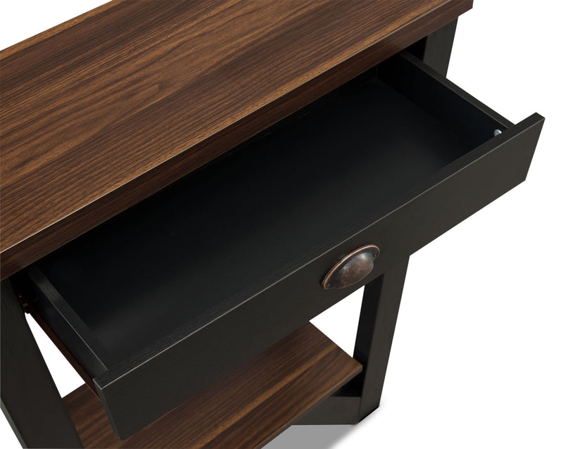 Table de bout moderne Arika de 31 po avec rangement et tablette - noyer foncé et noir 