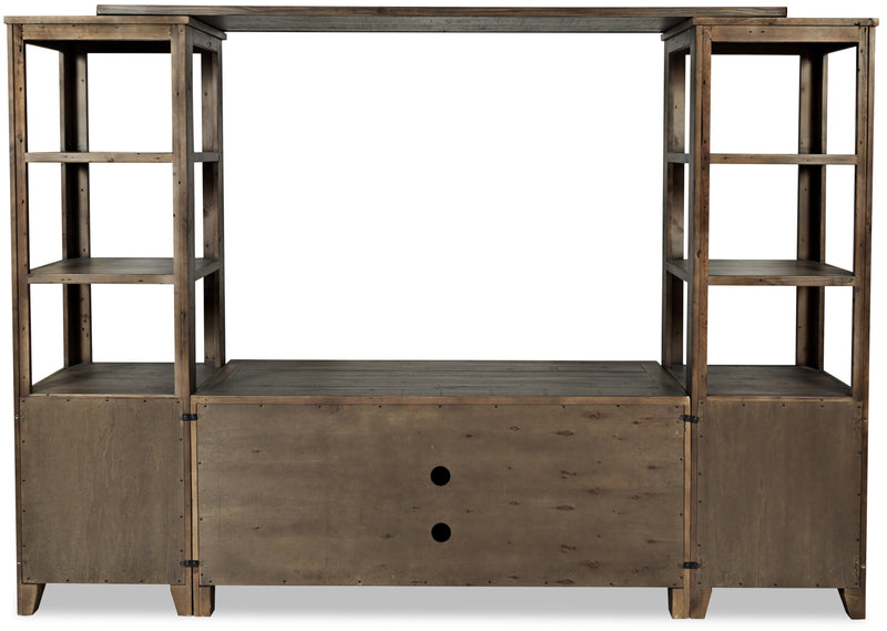 Meuble audio-vidéo mural rustique Madison 4 pièces de 104 po avec rangement et système de gestion des câbles pour téléviseurs jusqu’à 65 po - brun