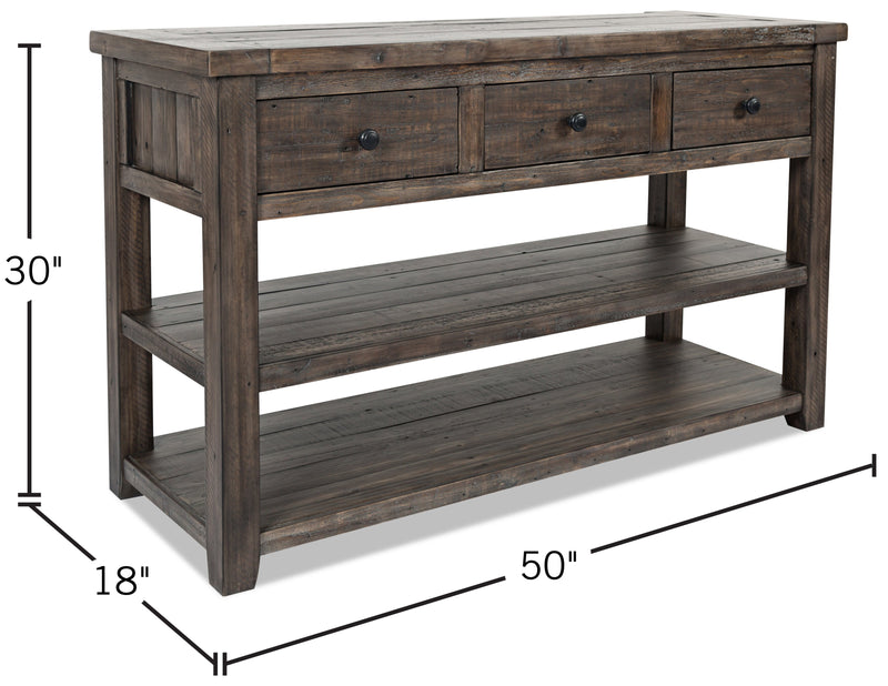 Table de salon rustique Madison de 50 po avec rangement et tablette - bois gris-brun