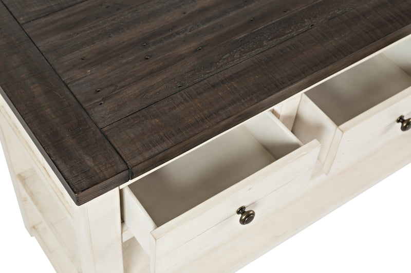 Table de salon rustique Madison de 50 po avec rangement et tablette - bois blanc