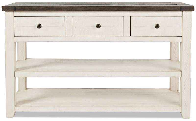Table de salon rustique Madison de 50 po avec rangement et tablette - bois blanc