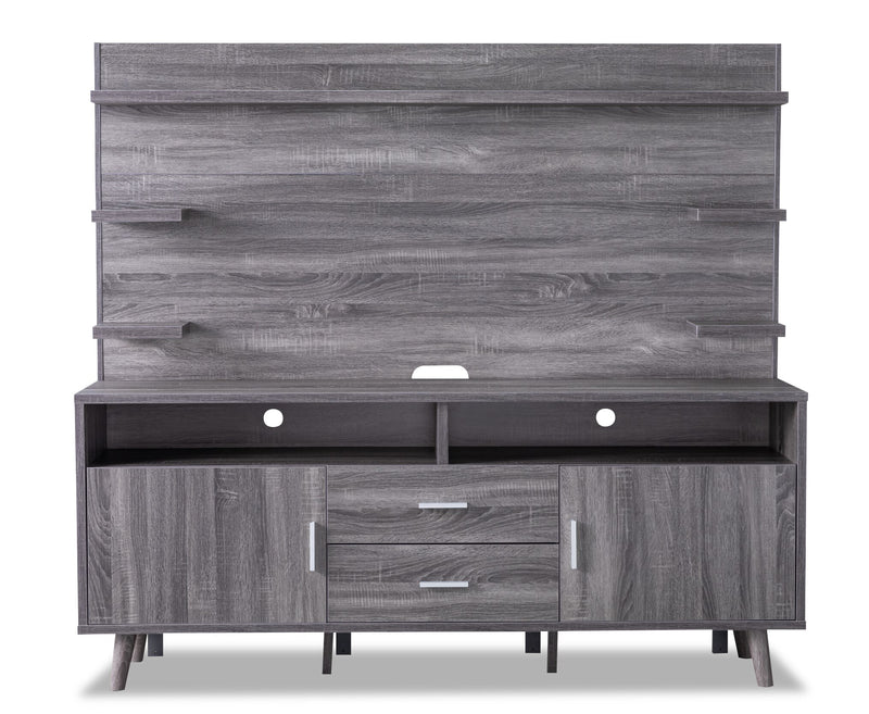 Meuble audio-vidéo Malibu 2 pièces de 72 po avec rangement et système de gestion des câbles pour téléviseurs jusqu’à 80 po - gris vieilli