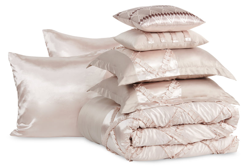 Ensemble d'édredon Margot 7 pièces pour grand lit - moka