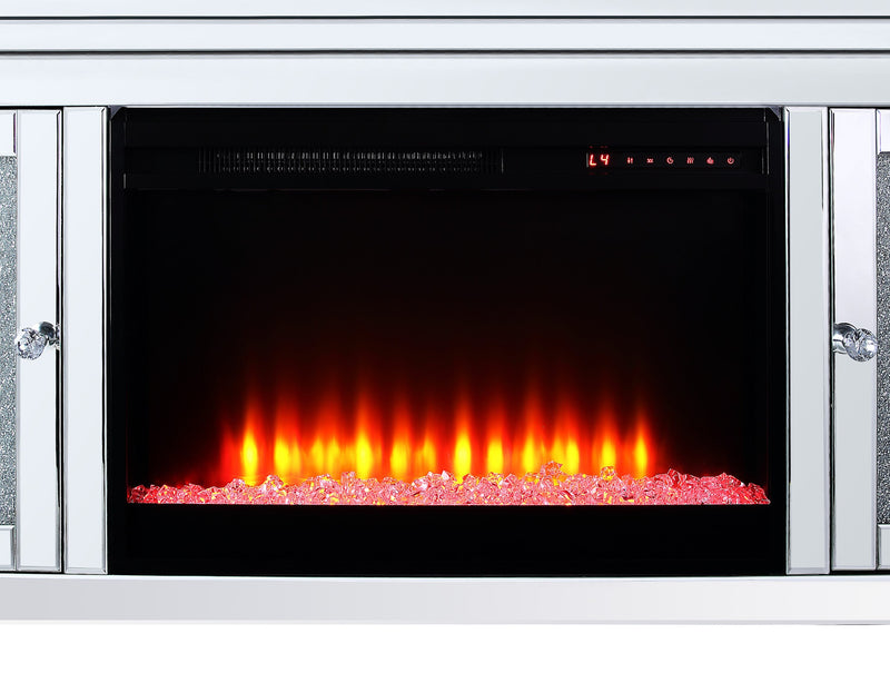 Meuble pour téléviseur somptueux Margo de 59 po avec foyer électrique, rangement et système de gestion des câbles pour téléviseurs jusqu’à 65 po - argenté