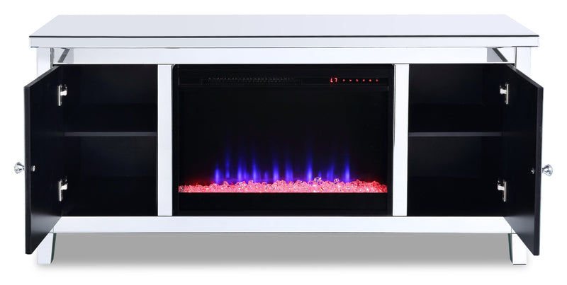 Meuble pour téléviseur somptueux Margo de 59 po avec foyer électrique, rangement et système de gestion des câbles pour téléviseurs jusqu’à 65 po - argenté