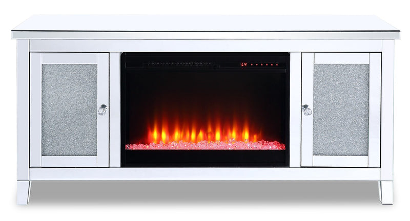 Meuble pour téléviseur somptueux Margo de 59 po avec foyer électrique, rangement et système de gestion des câbles pour téléviseurs jusqu’à 65 po - argenté