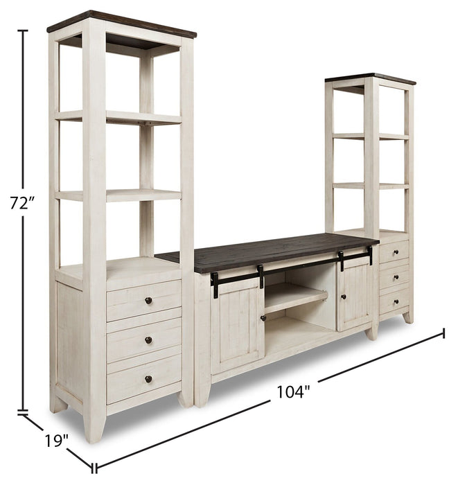 Meuble audio-vidéo rustique Madison 3 pièces de 104 po avec rangement et système de gestion des câbles pour téléviseurs jusqu’à 65 po - blanc