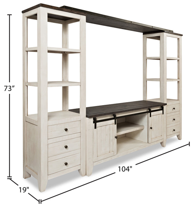 Meuble audio-vidéo rustique Madison 4 pièces de 104 po avec rangement et système de gestion des câbles pour téléviseurs jusqu’à 65 po - blanc