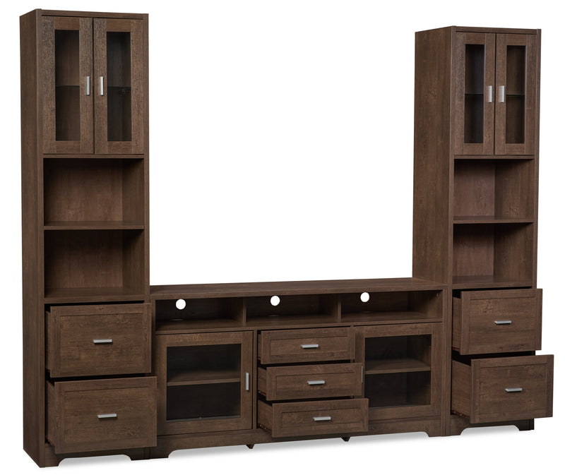 Meuble audio-vidéo Melody 3 pièces de 100\" avec rangement et système de gestion des câbles pour téléviseurs jusqu’à 65 po - brun