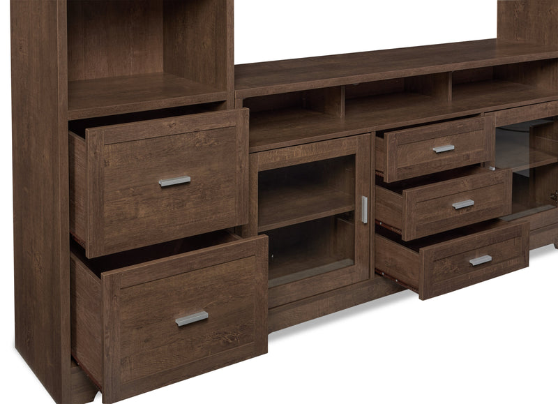 Meuble audio-vidéo Melody 3 pièces de 100\" avec rangement et système de gestion des câbles pour téléviseurs jusqu’à 65 po - brun