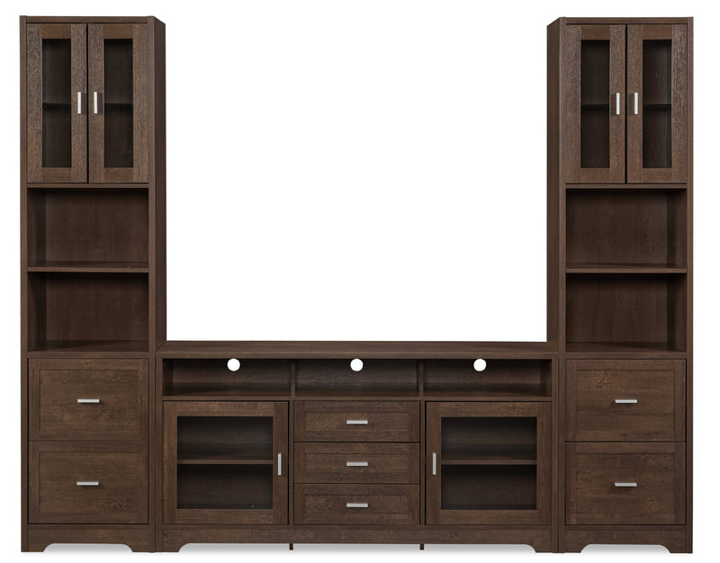 Meuble audio-vidéo Melody 3 pièces de 100\" avec rangement et système de gestion des câbles pour téléviseurs jusqu’à 65 po - brun