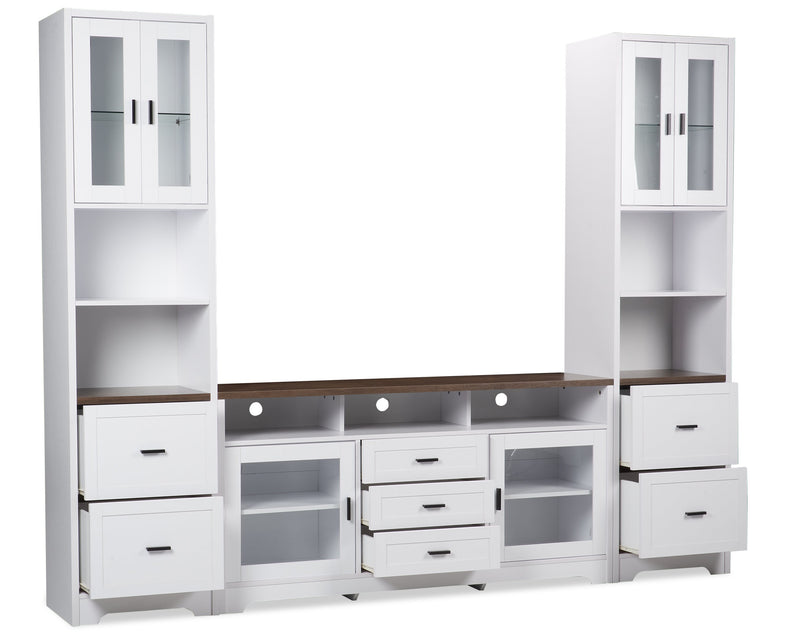 Meuble audio-vidéo Melody 3 pièces de 100 po avec rangement et système de gestion des câbles pour téléviseurs jusqu’à 65 po - blanc