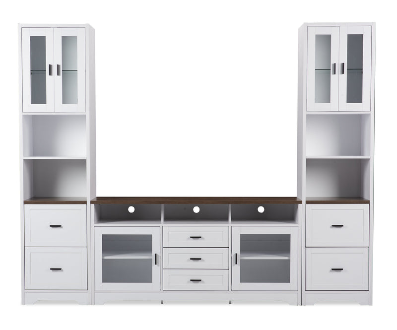 Meuble audio-vidéo Melody 3 pièces de 100 po avec rangement et système de gestion des câbles pour téléviseurs jusqu’à 65 po - blanc