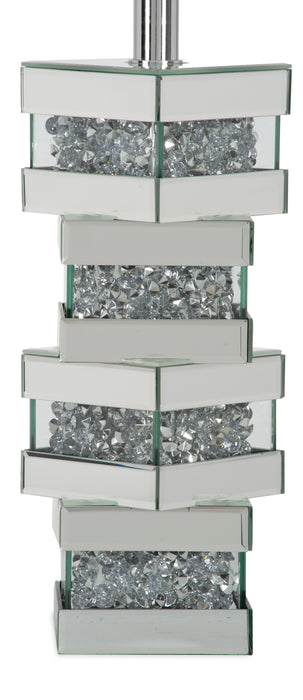 Lampe de table somptueuse Memphis de 29,9 po avec verre, miroir et cristaux en acrylique