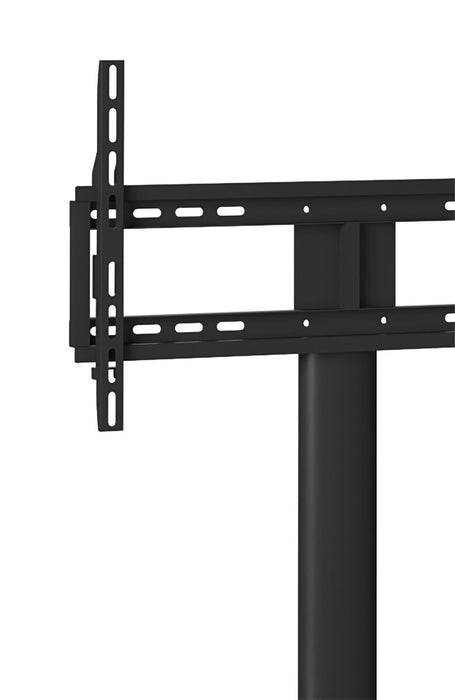 Meuble pour téléviseur moderne Bello de 62 po avec rangement et système de gestion des câbles pour téléviseurs jusqu’à 70 po - métal noir et verre