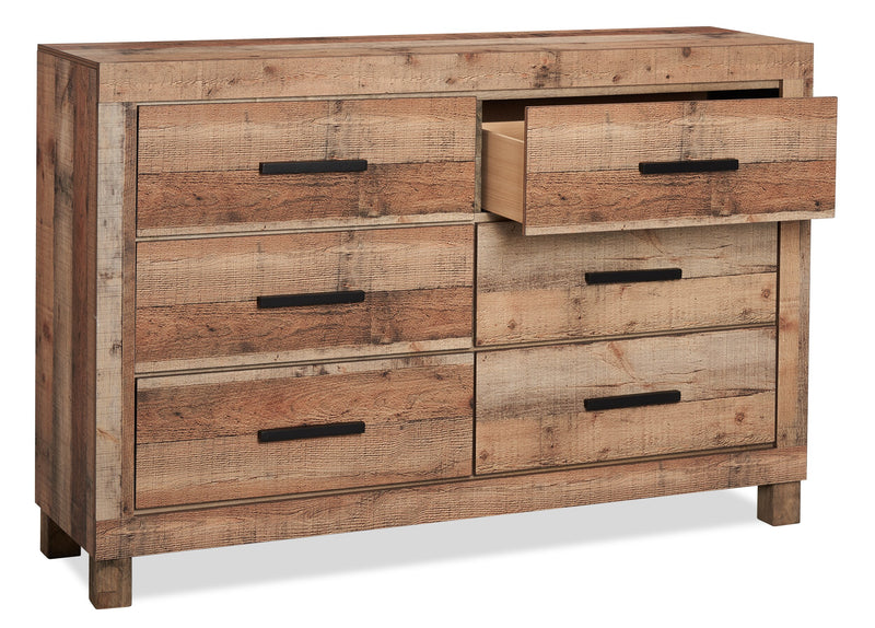 Commode rustique Mojave de 57,4 po (L) x 37,8 po (H) à 6 tiroirs pour la chambre à coucher - brun naturel