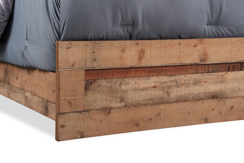 Lit à panneau Mojave rustique avec tête de lit et cadre de lit, brun - format lit double