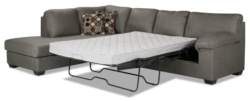 Sofa-lit sectionnel de gauche Morty 2 pièces fabriqué au Canada en tissu d’apparence cuir avec coussins décoratifs - gris