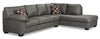 Sofa-lit sectionnel de droite Morty 2 pièces fabriqué au Canada en tissu d’apparence cuir avec coussins décoratifs - gris