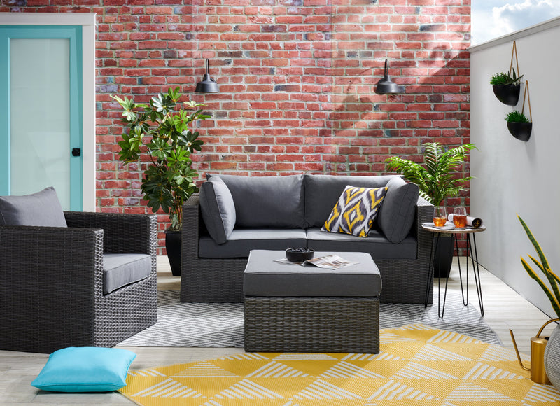 Fauteuil Morris pour la terrasse à l’extérieur, osier en résine tressé à la main, tissu en oléfine, résistant aux rayons UV et aux intempéries - gris