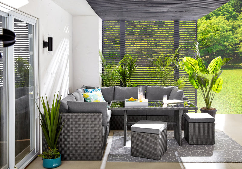 Ensemble Morris 10 pièces pour la terrasse à l’extérieur - osier en résine tressé à la main, résistant aux rayons UV et aux intempéries - gris