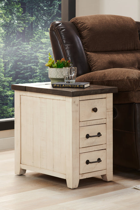 Table de fauteuil rustique Morgan de 16 po avec rangement - blanche avec bois recyclé