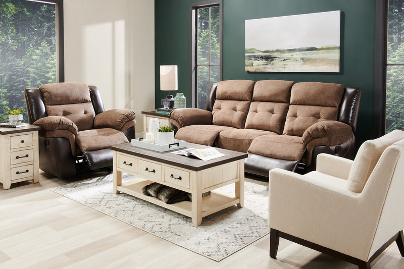 Table à café rustique Morgan de 48 po avec rangement, tablette et roulettes - blanche avec bois recyclé