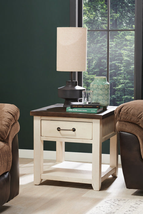 Table de bout rustique Morgan de 24 po avec rangement et tablette - blanche avec bois recyclé