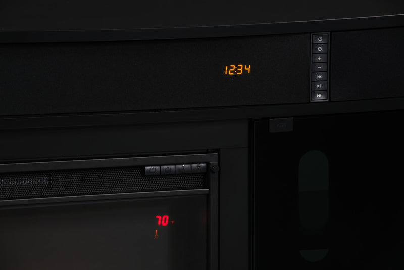 Meuble pour téléviseur moderne Odesos de 72 po avec foyer électrique, rangement et système de gestion des câbles pour téléviseurs jusqu’à 80 po - noir