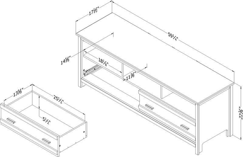 Meuble pour téléviseur Exhibit de 60 po - pin bord de mer