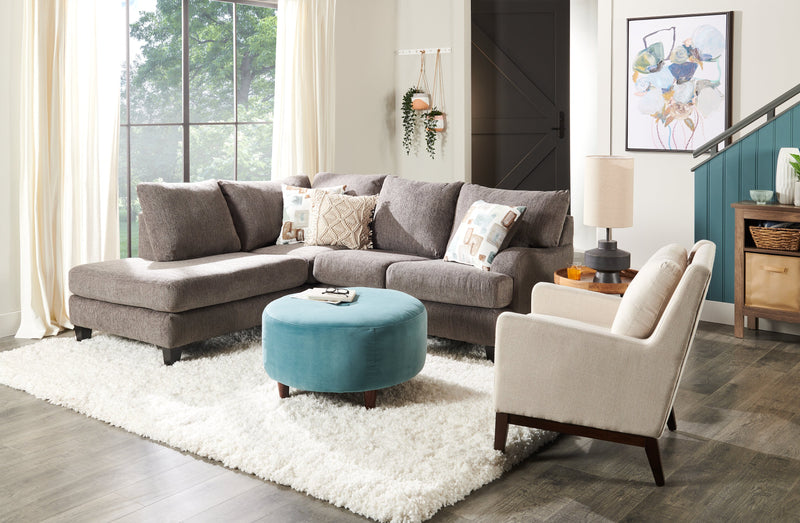 Sofa sectionnel de gauche Nofia 2 pièces fabriqué au Canada en chenille avec coussins décoratifs et pattes en bois - gris anthracite