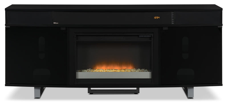 Meuble pour téléviseur moderne Odesos de 72 po avec foyer électrique, rangement et système de gestion des câbles pour téléviseurs jusqu’à 80 po - noir