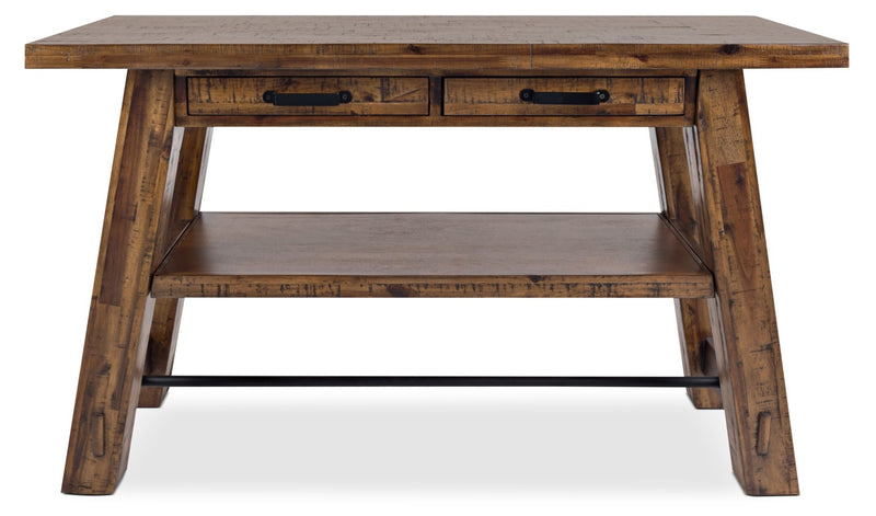 Table de salon rustique Galeveston de 50 po avec rangement et tablette - bois à grain de bois brun