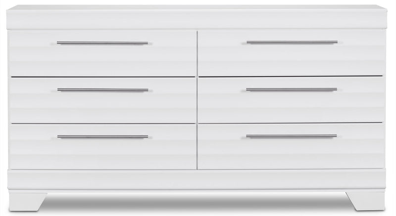 Commode Olivia de 61,3 po (L) x 32,8 po (H) à 6 tiroirs pour la chambre à coucher, fabriquée au Canada - blanche