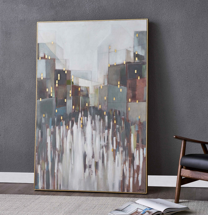Ville abstraite sur toile encadrée - 40 po x 60 po 