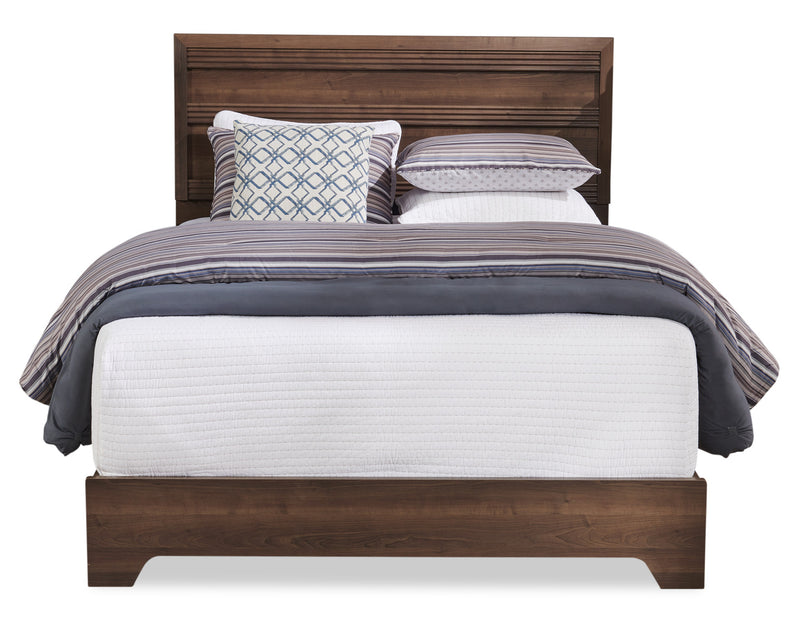 Ensemble de chambre à coucher Olivia 5 pièces fabriqué au Canada avec lit, commode et miroir, gris - format grand lit