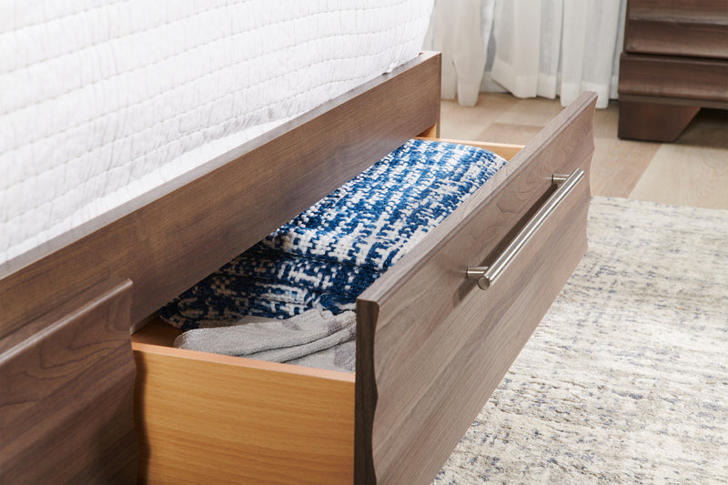 Ensemble de chambre à coucher Olivia 6 pièces fabriqué au Canada avec lit de rangement, commode, miroir et table de nuit, gris - format grand lit