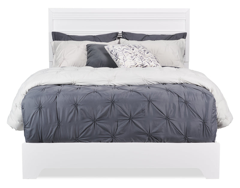 Ensemble de chambre à coucher Olivia 6 pièces fabriqué au Canada avec lit, commode, miroir et table de nuit, blanc - format grand lit