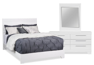 Ensemble de chambre à coucher Olivia 5 pièces fabriqué au Canada avec lit, commode et miroir, blanc - format grand lit