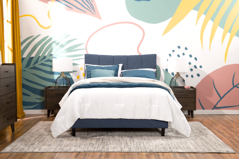 Lit plateforme rembourré Paseo en tissu bleu marine - format lit double