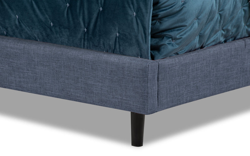 Lit plateforme rembourré Paseo en tissu bleu marine - format lit double